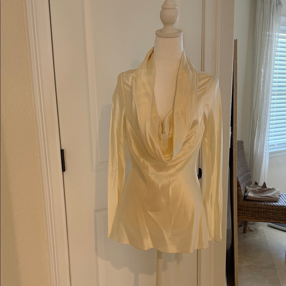 Natorious by Natori Cream Drape Neck Women's Silk Top